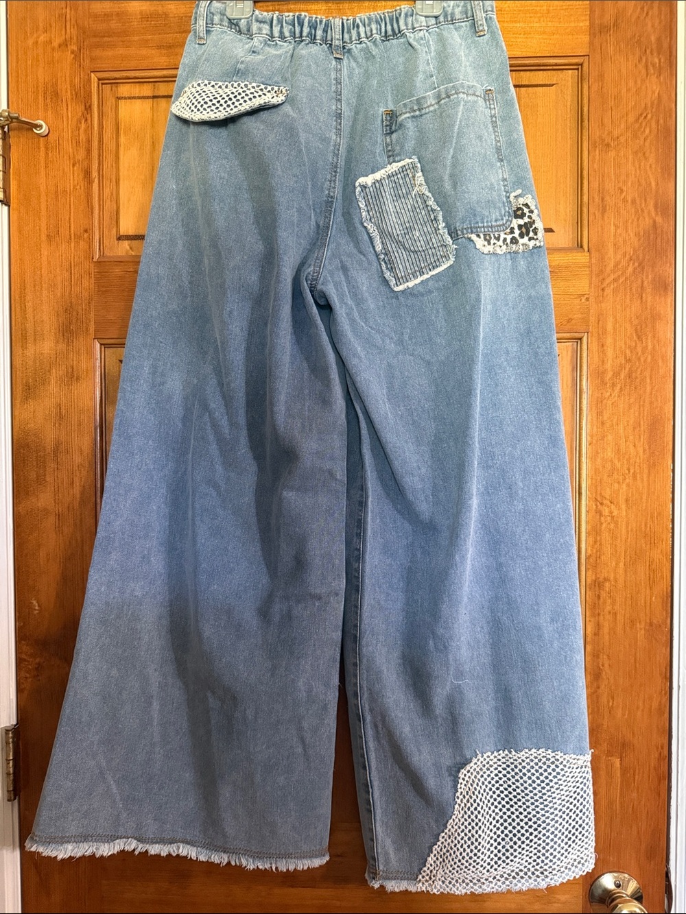Women's Light Blue Patchwork Wide-Leg Jeans - Picture 2 of 3